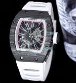 Swiss Replica Richard Mille RM010 Skeleton Dial Carbon Watch White Strap